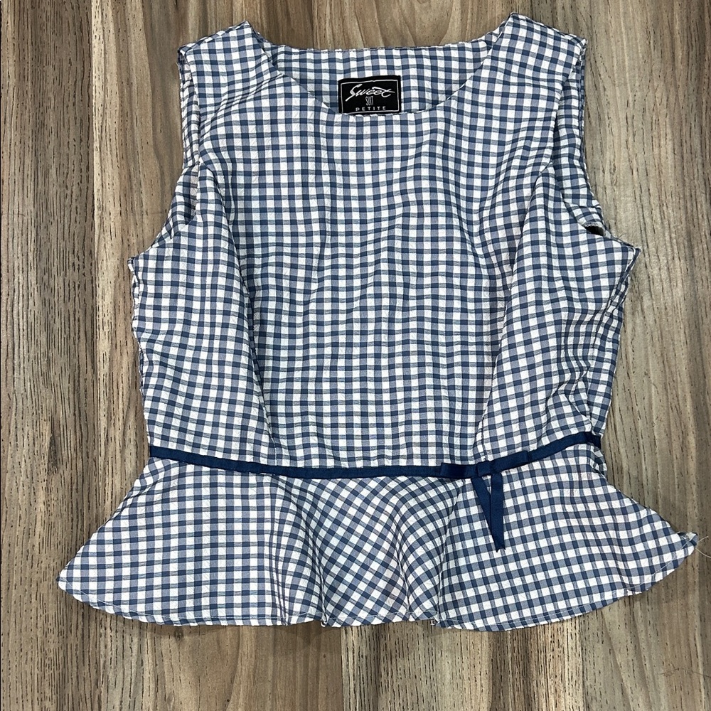 Sweet Suit Navy and White Checkered Peplum Blouse